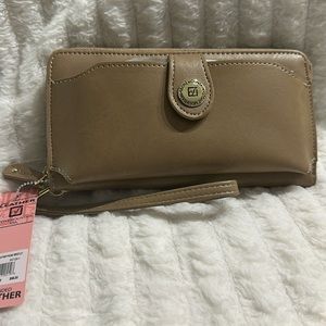 Stone Mountain Beige Bonded Leather Wallet with cellphone-pouch and wris…